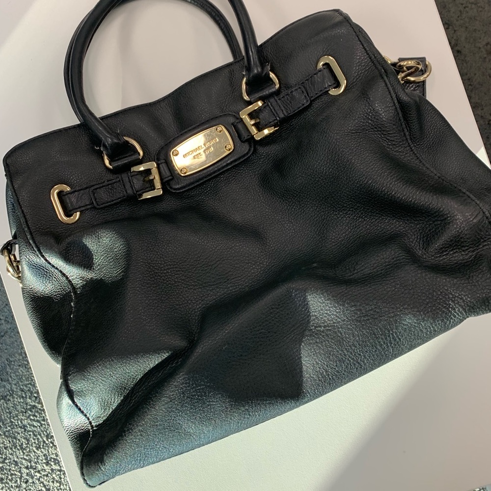 Michael Kors Hamilton Handbag Satchel Balck Gold